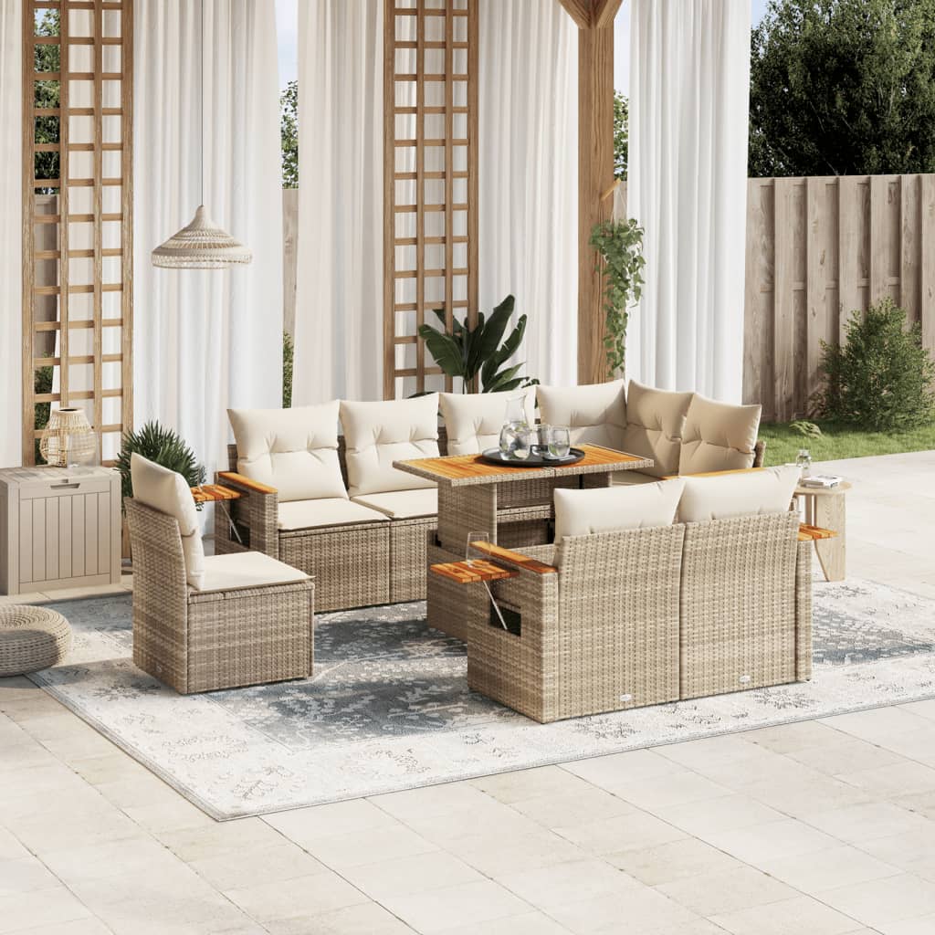 9-delige Loungeset met kussens poly rattan beige is nu te koop bij PeponiXL, paradijselijk wonen!