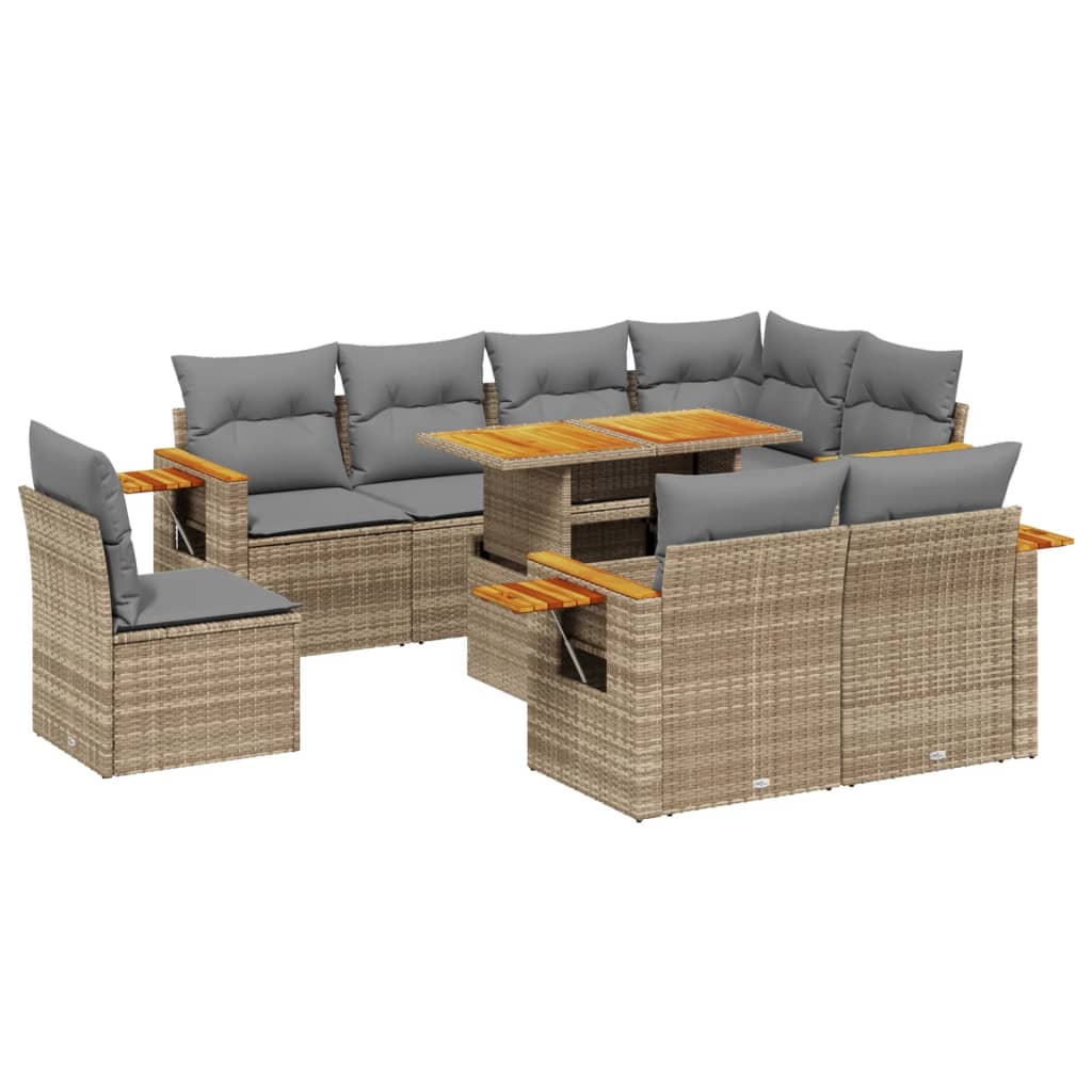 9-delige Loungeset met kussens poly rattan beige is nu te koop bij PeponiXL, paradijselijk wonen!