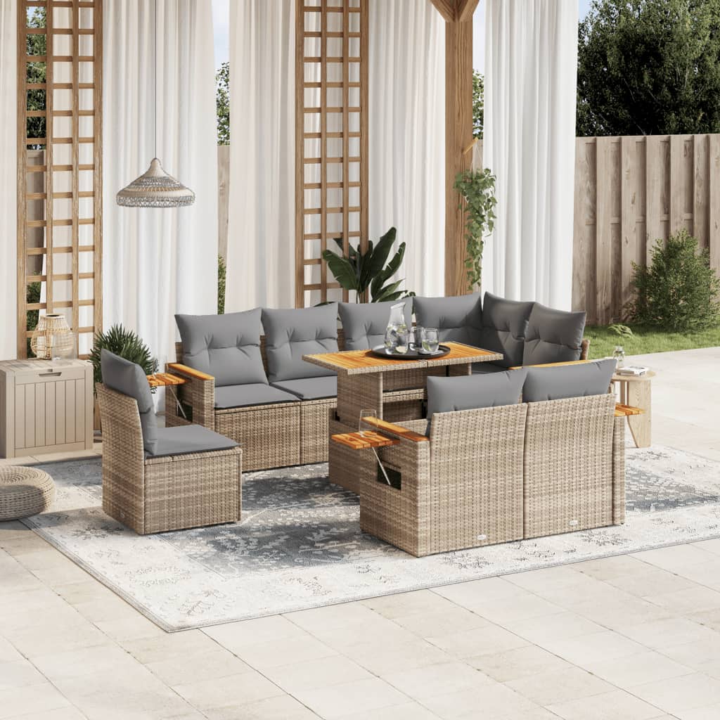 9-delige Loungeset met kussens poly rattan beige is nu te koop bij PeponiXL, paradijselijk wonen!