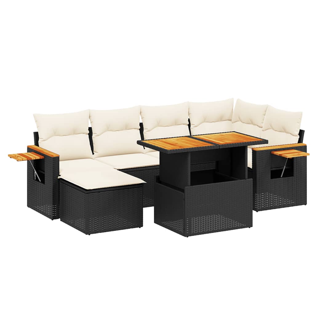 7-delige Loungeset met kussens poly rattan zwart is nu te koop bij PeponiXL, paradijselijk wonen!