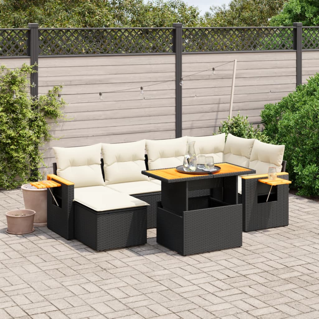 7-delige Loungeset met kussens poly rattan zwart is nu te koop bij PeponiXL, paradijselijk wonen!