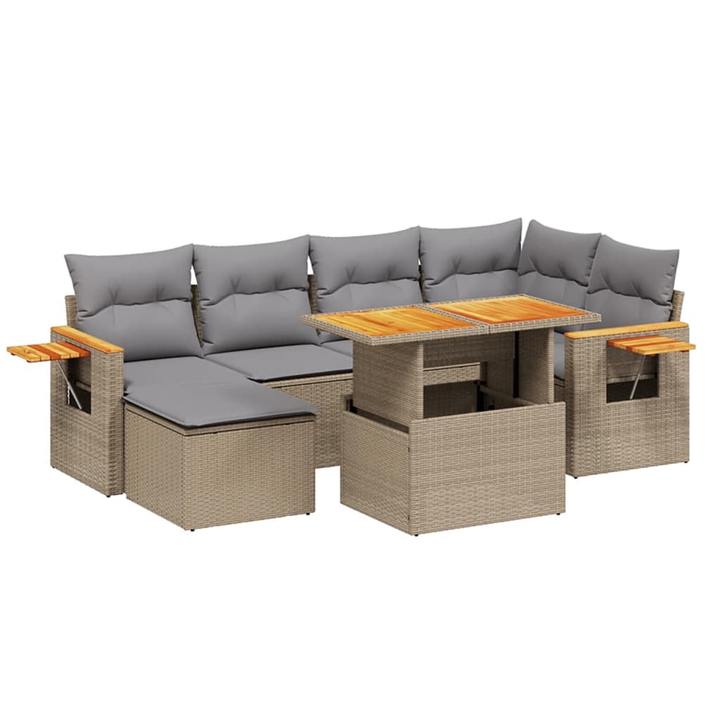 7-delige Loungeset met kussens poly rattan beige is nu te koop bij PeponiXL, paradijselijk wonen!