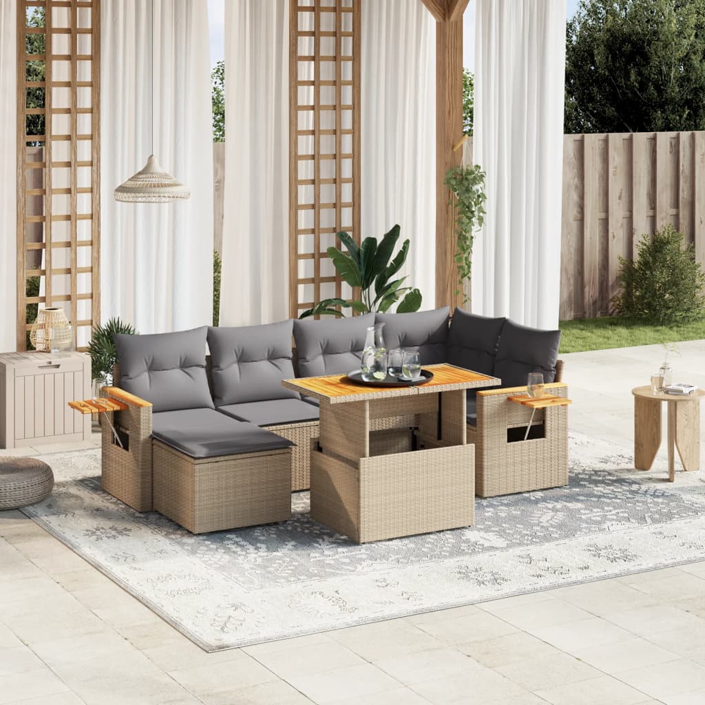 7-delige Loungeset met kussens poly rattan beige is nu te koop bij PeponiXL, paradijselijk wonen!