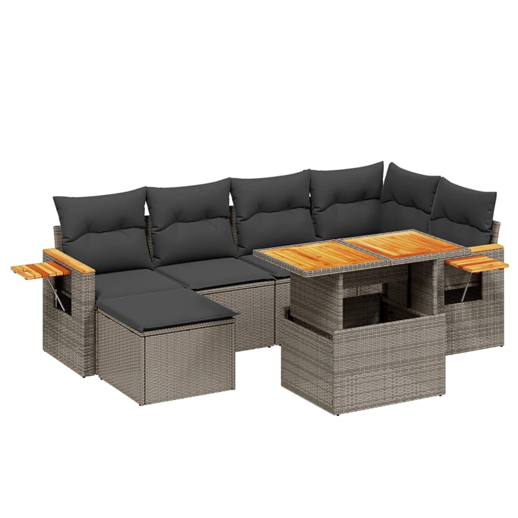 7-delige Loungeset met kussens poly rattan grijs is nu te koop bij PeponiXL, paradijselijk wonen!