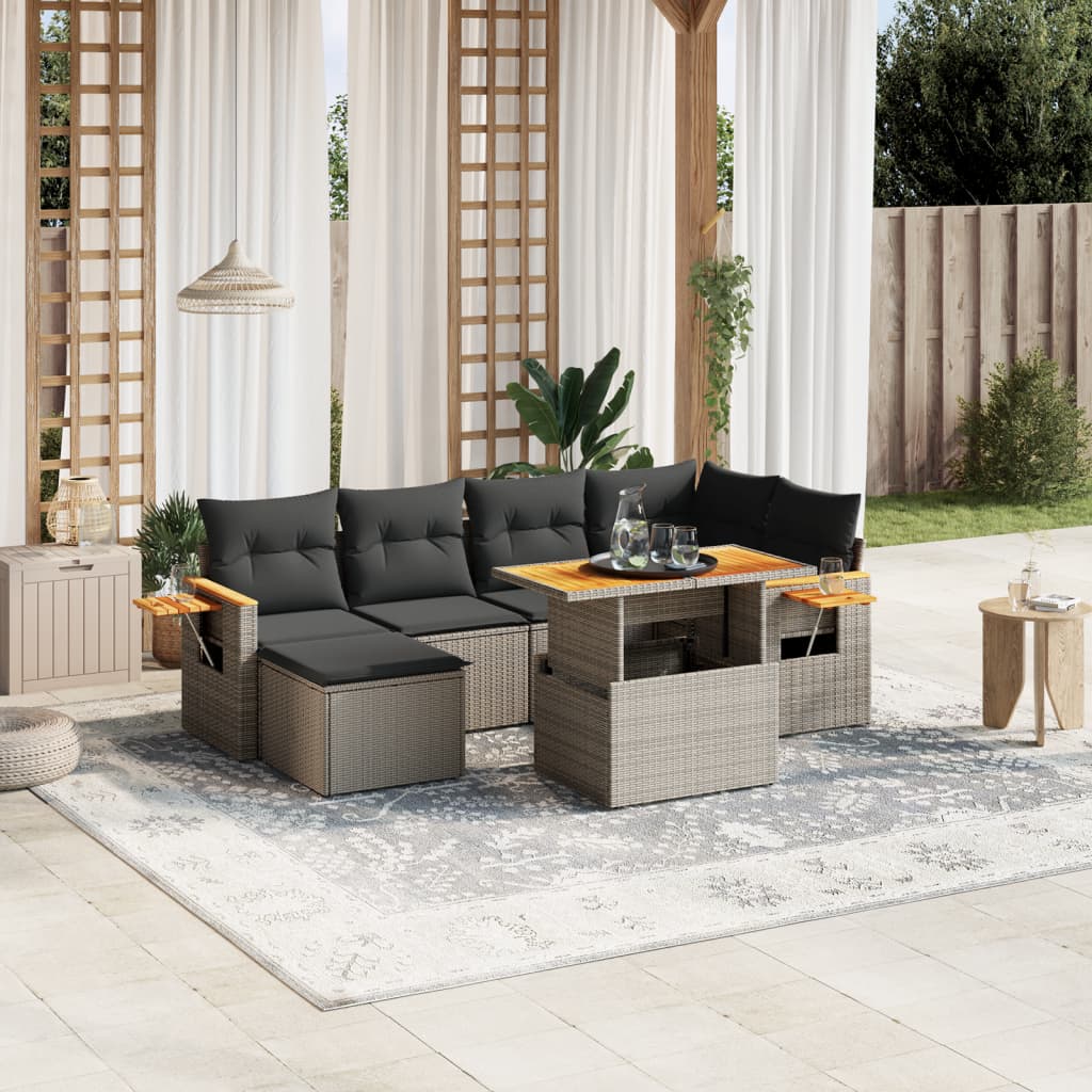 7-delige Loungeset met kussens poly rattan grijs is nu te koop bij PeponiXL, paradijselijk wonen!