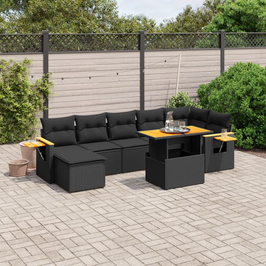 8-delige Loungeset met kussens poly rattan zwart is nu te koop bij PeponiXL, paradijselijk wonen!