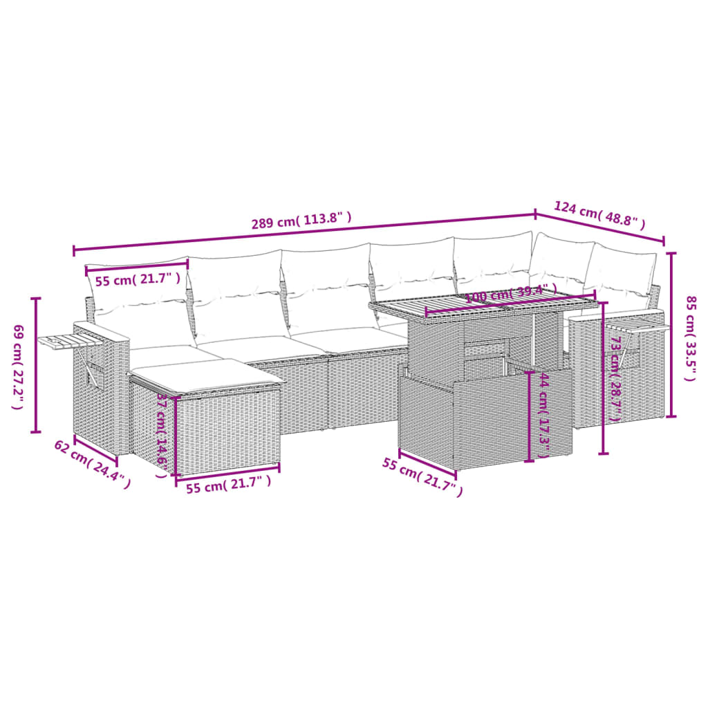 8-delige Loungeset met kussens poly rattan beige is nu te koop bij PeponiXL, paradijselijk wonen!