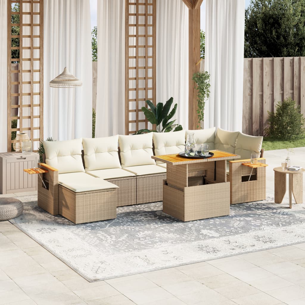 8-delige Loungeset met kussens poly rattan beige is nu te koop bij PeponiXL, paradijselijk wonen!