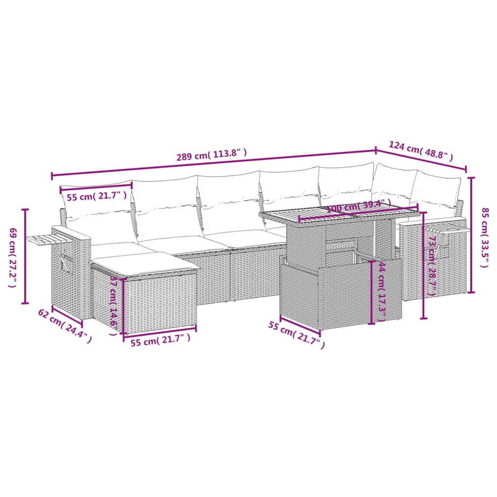 8-delige Loungeset met kussens poly rattan beige is nu te koop bij PeponiXL, paradijselijk wonen!
