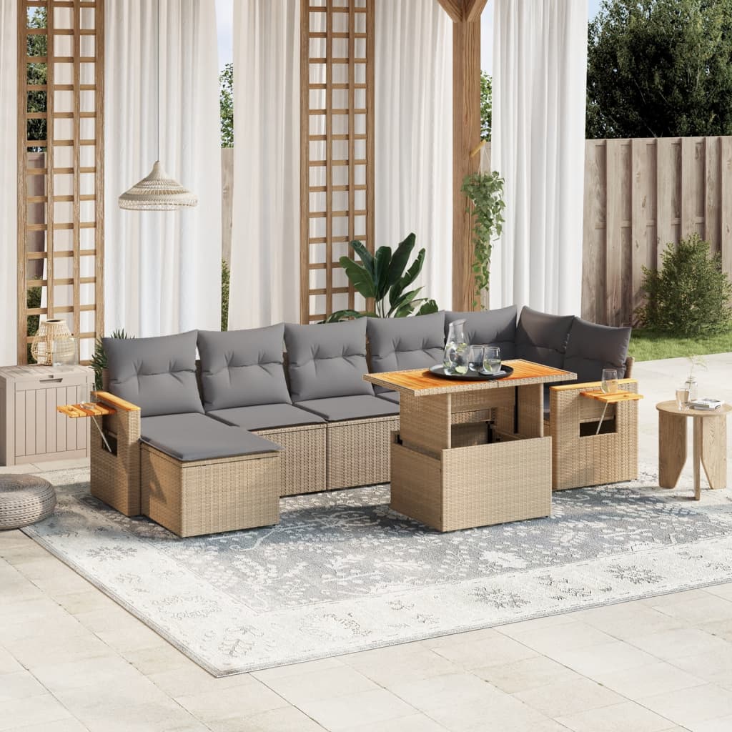 8-delige Loungeset met kussens poly rattan beige is nu te koop bij PeponiXL, paradijselijk wonen!