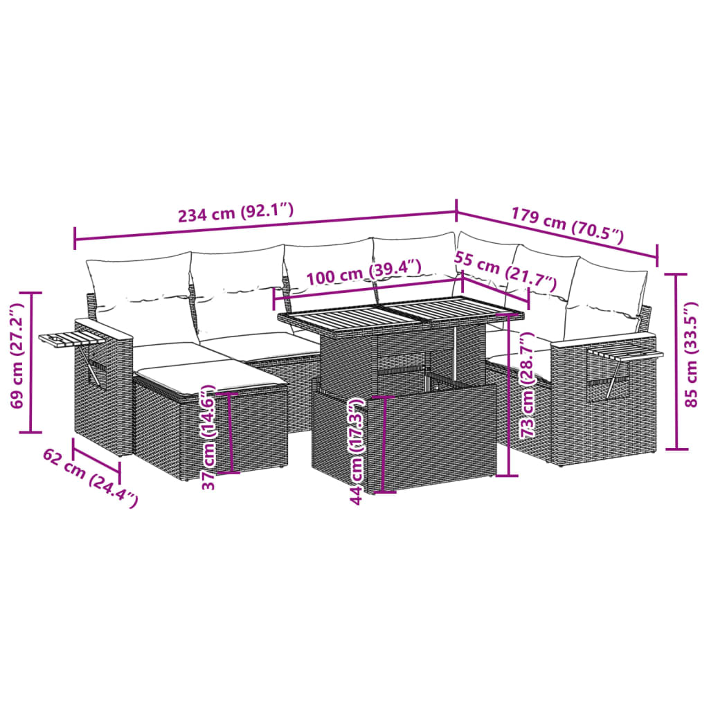 8-delige Loungeset met kussens poly rattan zwart is nu te koop bij PeponiXL, paradijselijk wonen!