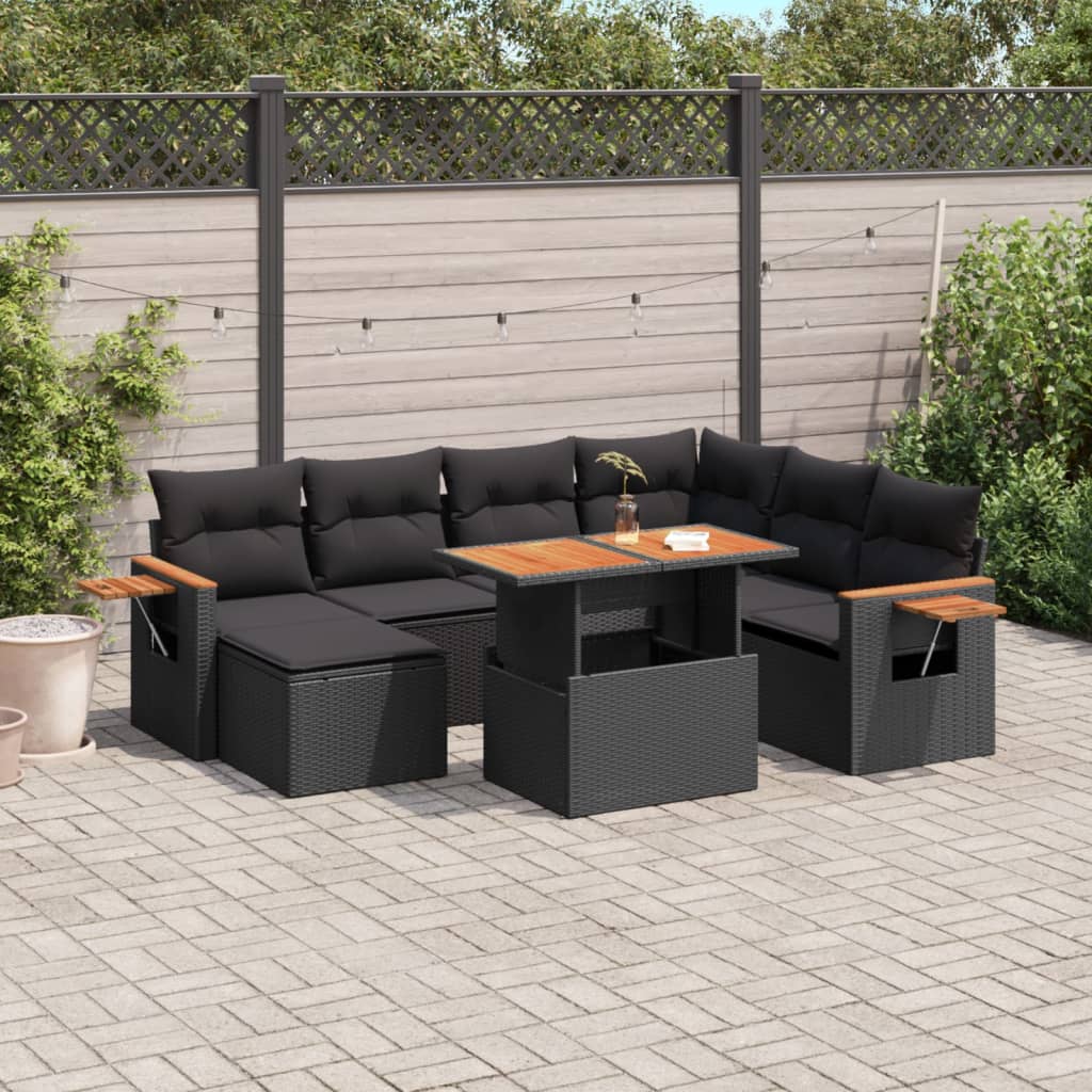 8-delige Loungeset met kussens poly rattan zwart is nu te koop bij PeponiXL, paradijselijk wonen!