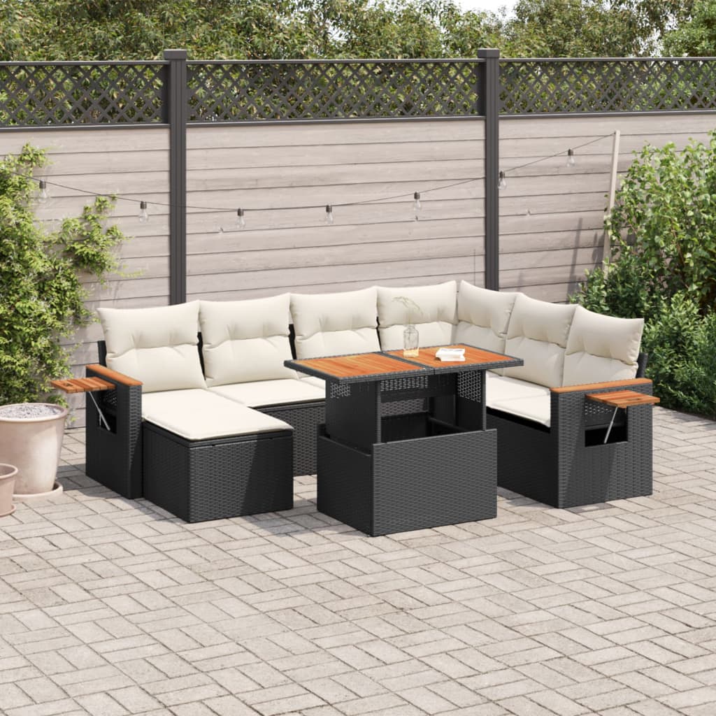 8-delige Loungeset met kussens poly rattan zwart is nu te koop bij PeponiXL, paradijselijk wonen!