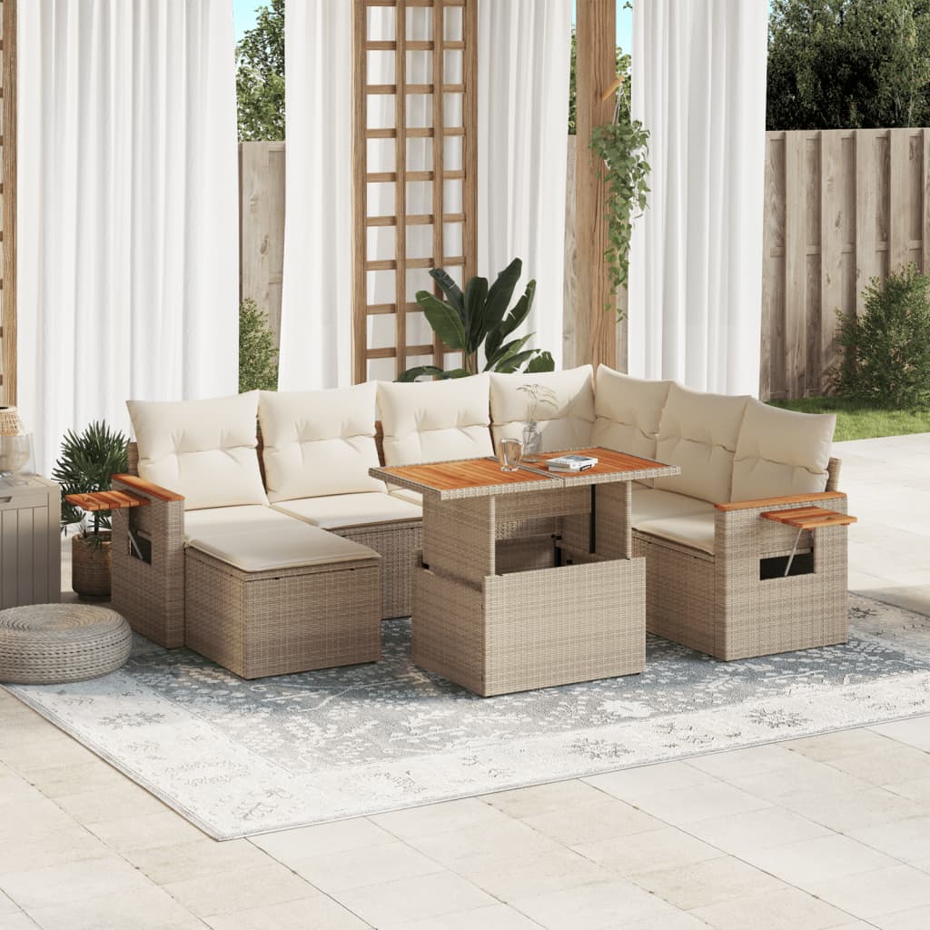 8-delige Loungeset met kussens poly rattan beige is nu te koop bij PeponiXL, paradijselijk wonen!