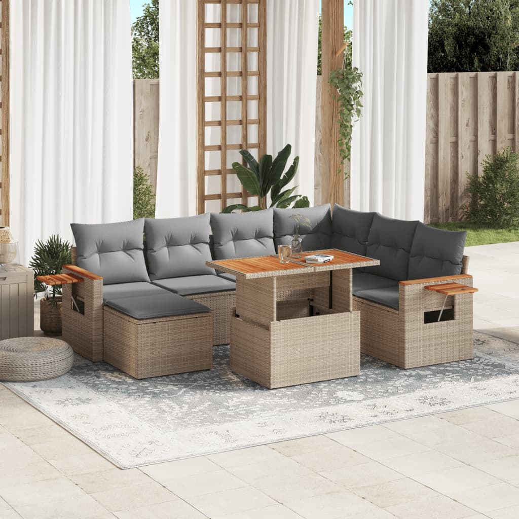 8-delige Loungeset met kussens poly rattan beige is nu te koop bij PeponiXL, paradijselijk wonen!