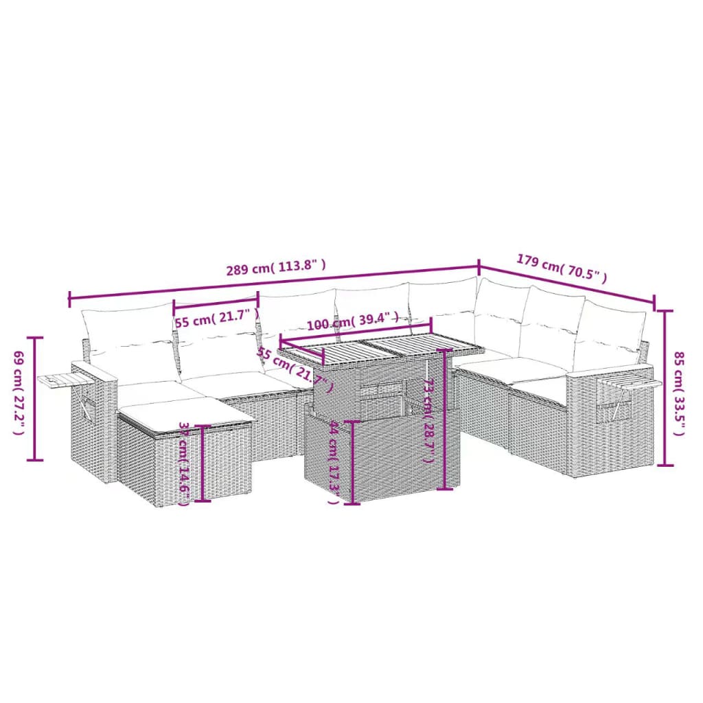 9-delige Loungeset met kussens poly rattan beige is nu te koop bij PeponiXL, paradijselijk wonen!
