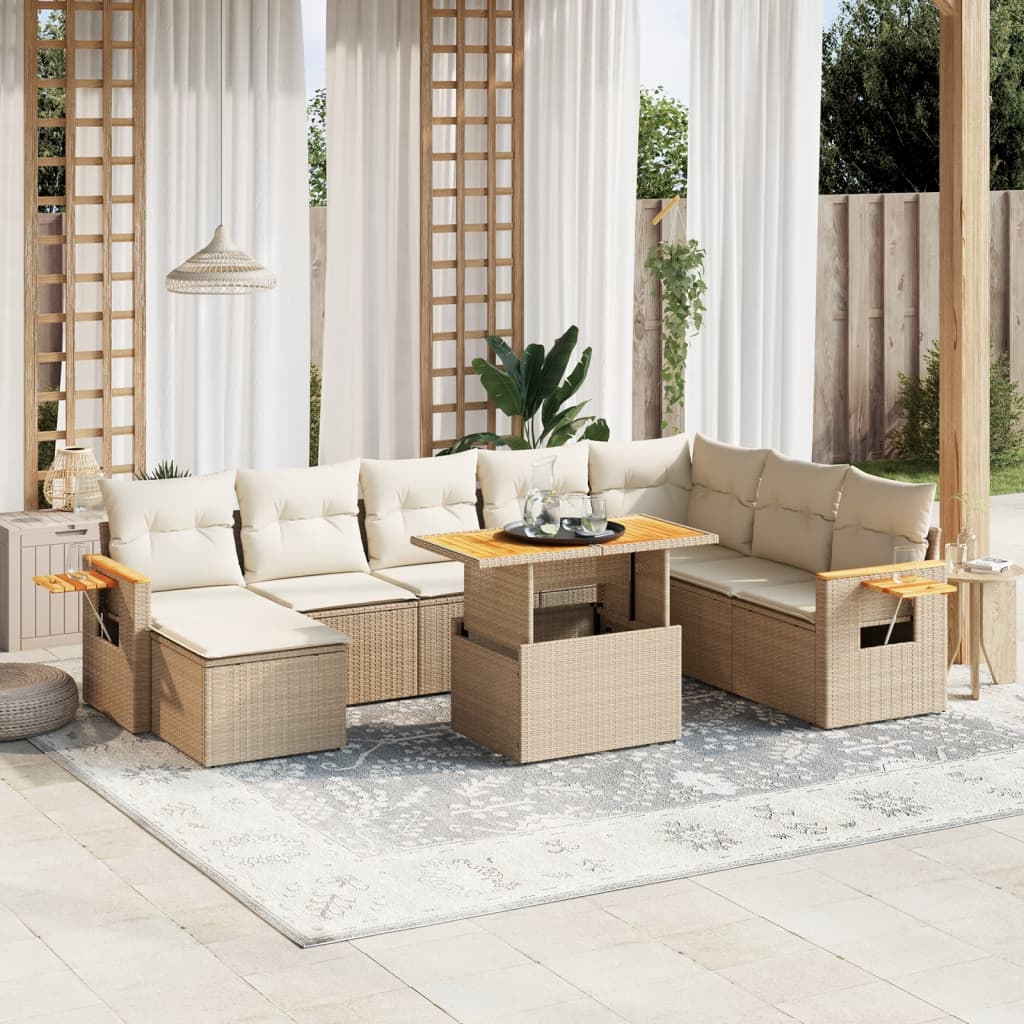 9-delige Loungeset met kussens poly rattan beige is nu te koop bij PeponiXL, paradijselijk wonen!
