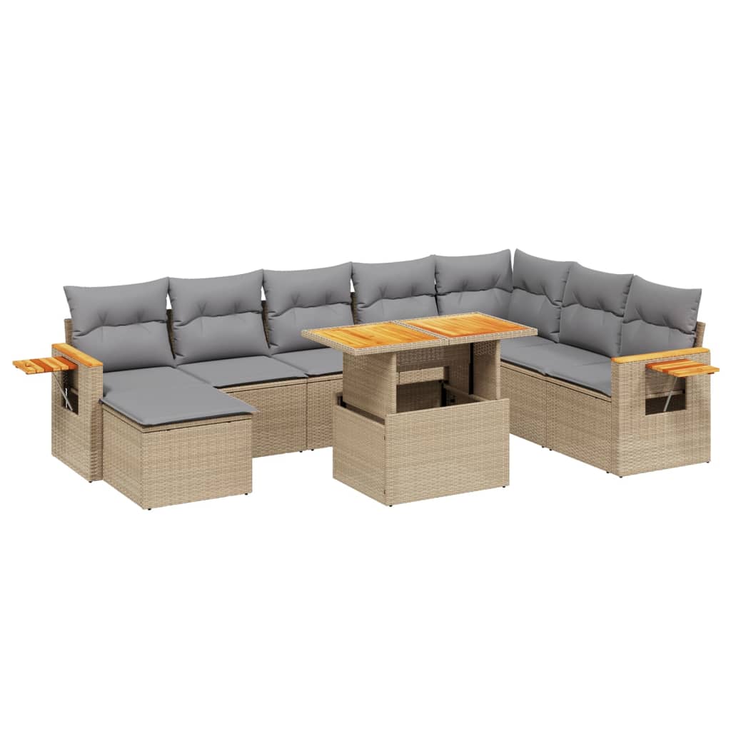 9-delige Loungeset met kussens poly rattan beige is nu te koop bij PeponiXL, paradijselijk wonen!