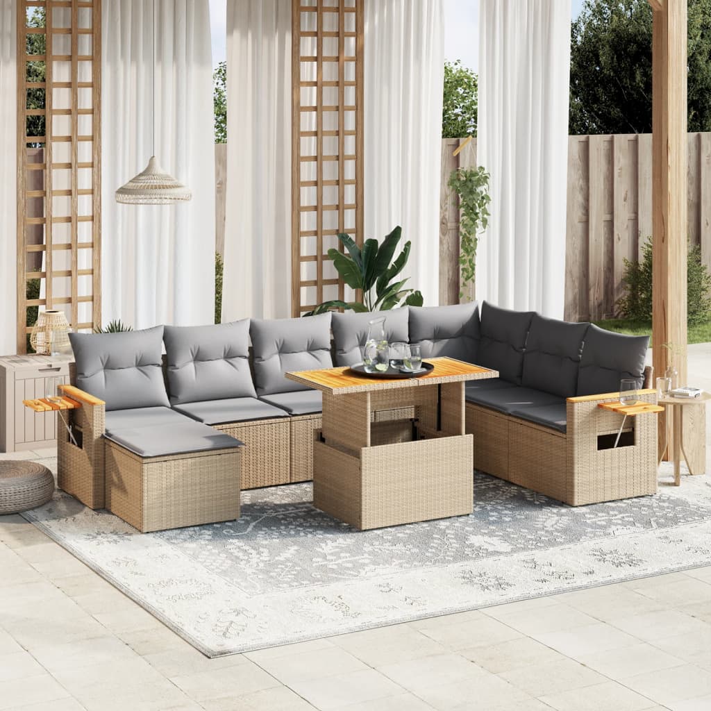 9-delige Loungeset met kussens poly rattan beige is nu te koop bij PeponiXL, paradijselijk wonen!