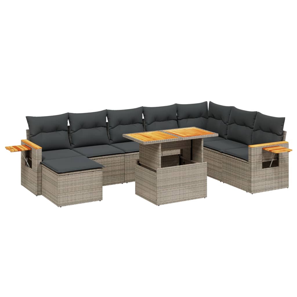 9-delige Loungeset met kussens poly rattan grijs is nu te koop bij PeponiXL, paradijselijk wonen!