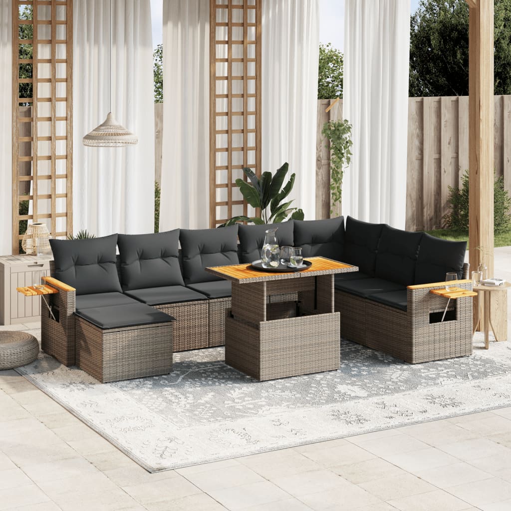 9-delige Loungeset met kussens poly rattan grijs is nu te koop bij PeponiXL, paradijselijk wonen!