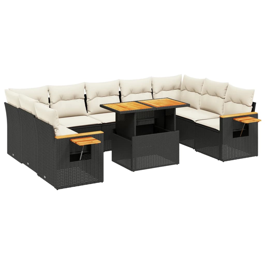 10-delige Loungeset met kussens poly rattan zwart is nu te koop bij PeponiXL, paradijselijk wonen!