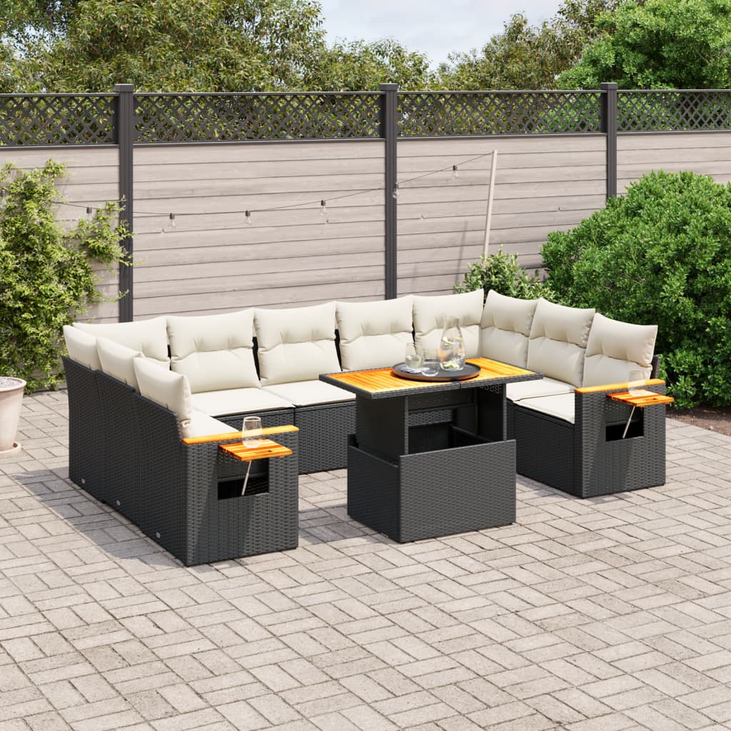 10-delige Loungeset met kussens poly rattan zwart is nu te koop bij PeponiXL, paradijselijk wonen!