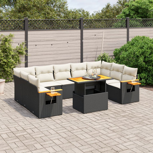 10-delige Loungeset met kussens poly rattan zwart is nu te koop bij PeponiXL, paradijselijk wonen!