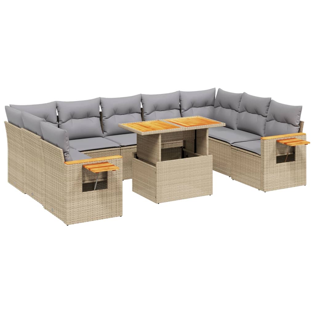 10-delige Loungeset met kussens poly rattan beige is nu te koop bij PeponiXL, paradijselijk wonen!