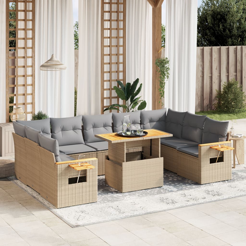 10-delige Loungeset met kussens poly rattan beige is nu te koop bij PeponiXL, paradijselijk wonen!