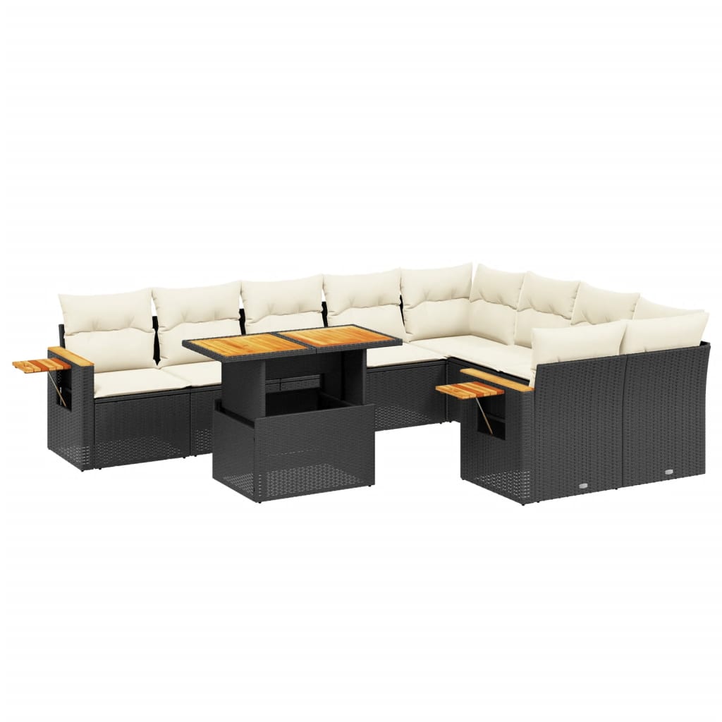 10-delige Loungeset met kussens poly rattan zwart is nu te koop bij PeponiXL, paradijselijk wonen!