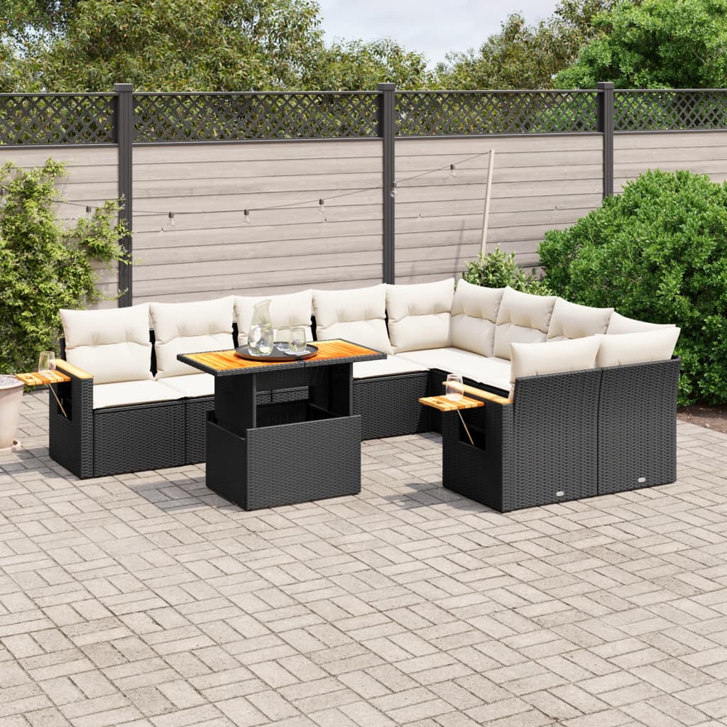 10-delige Loungeset met kussens poly rattan zwart is nu te koop bij PeponiXL, paradijselijk wonen!