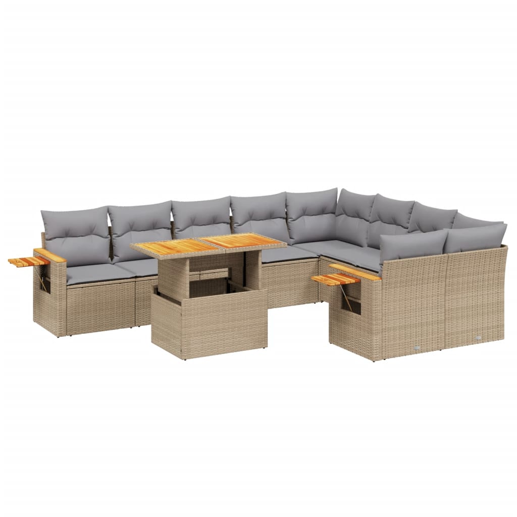 10-delige Loungeset met kussens poly rattan beige is nu te koop bij PeponiXL, paradijselijk wonen!