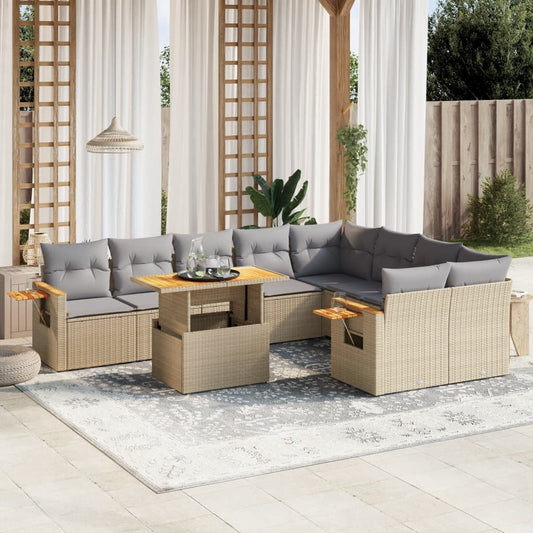 10-delige Loungeset met kussens poly rattan beige is nu te koop bij PeponiXL, paradijselijk wonen!