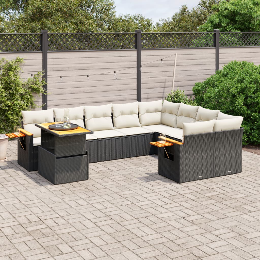 10-delige Loungeset met kussens poly rattan zwart is nu te koop bij PeponiXL, paradijselijk wonen!