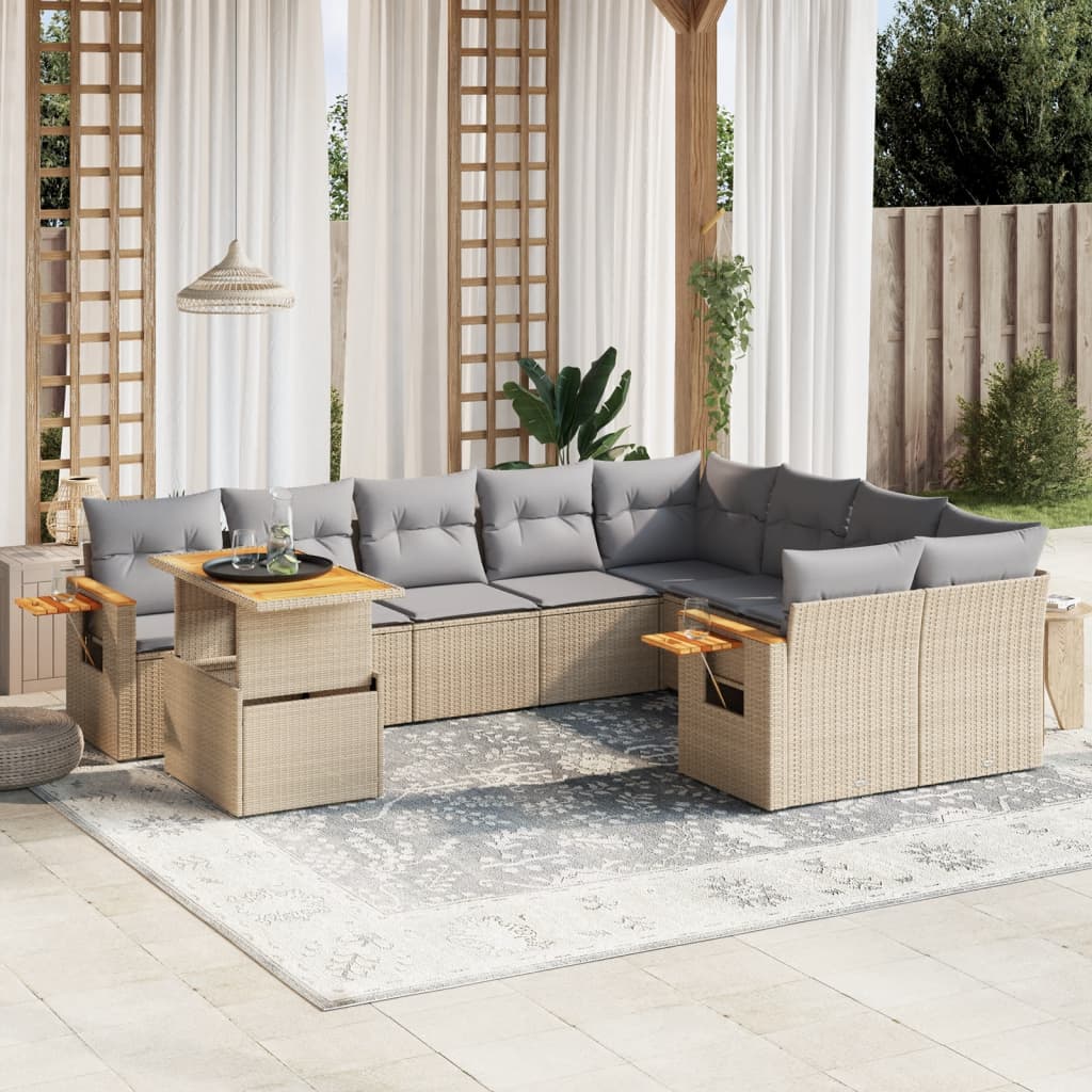 10-delige Loungeset met kussens poly rattan beige is nu te koop bij PeponiXL, paradijselijk wonen!