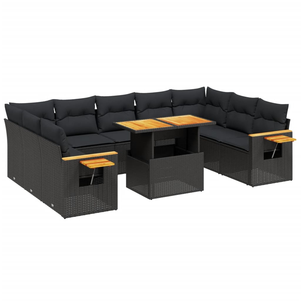 11-delige Loungeset met kussens poly rattan zwart is nu te koop bij PeponiXL, paradijselijk wonen!
