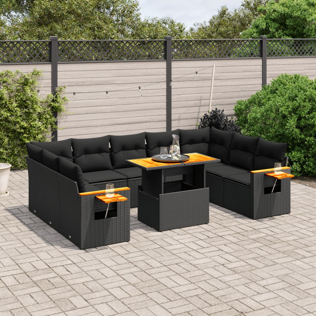 11-delige Loungeset met kussens poly rattan zwart is nu te koop bij PeponiXL, paradijselijk wonen!