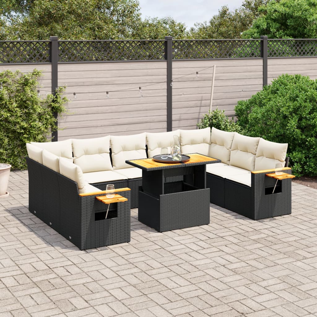 11-delige Loungeset met kussens poly rattan zwart is nu te koop bij PeponiXL, paradijselijk wonen!