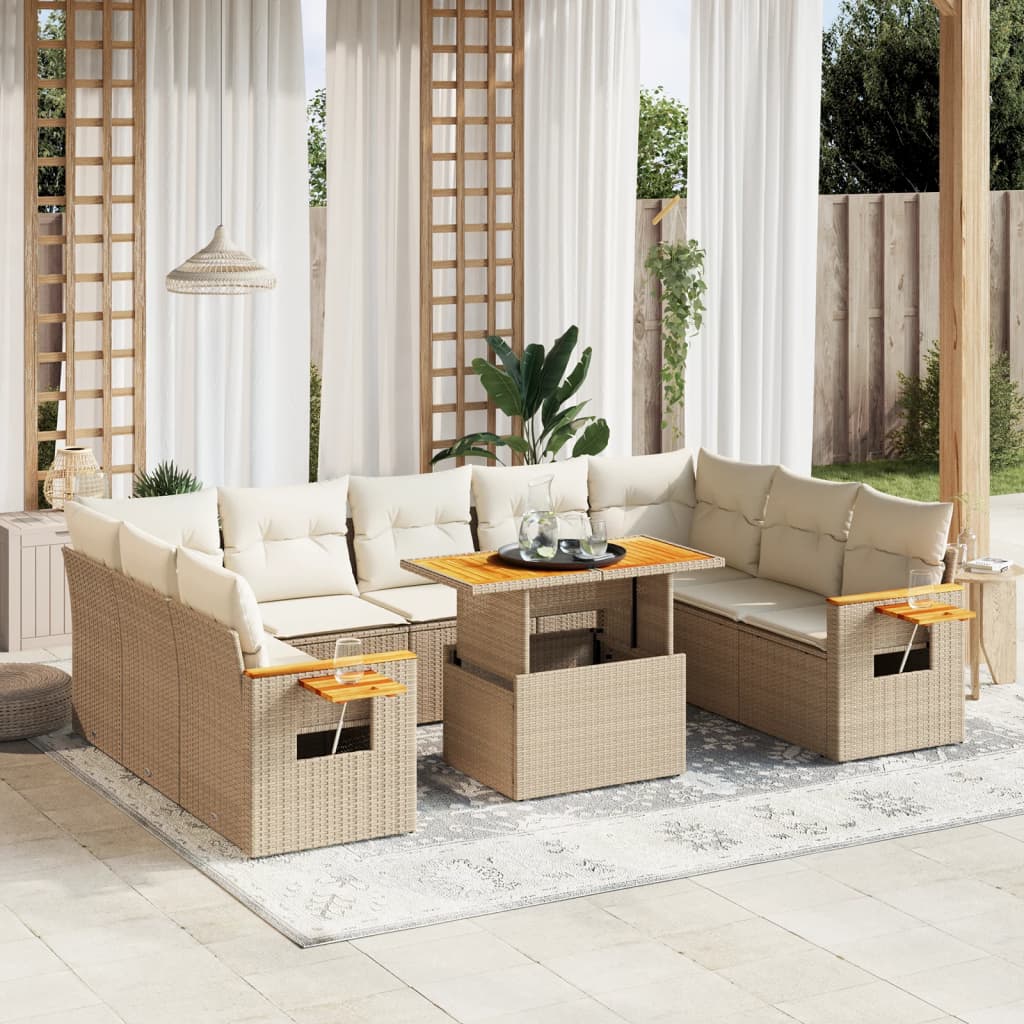 11-delige Tuinset met kussens poly rattan beige is nu te koop bij PeponiXL, paradijselijk wonen!