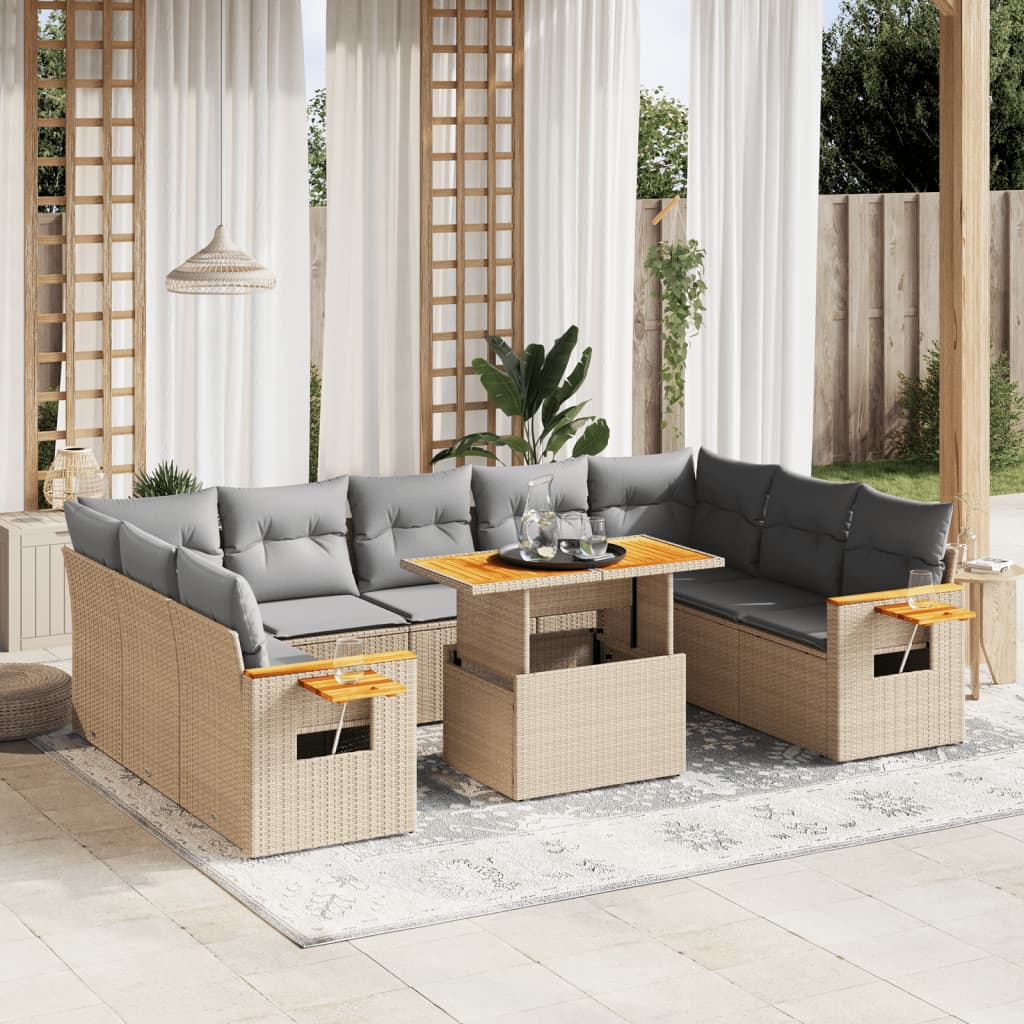 11-delige Tuinset met kussens poly rattan beige is nu te koop bij PeponiXL, paradijselijk wonen!