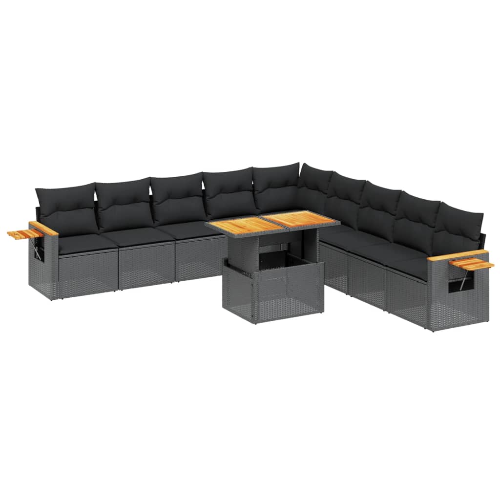 11-delige Loungeset met kussens poly rattan zwart is nu te koop bij PeponiXL, paradijselijk wonen!