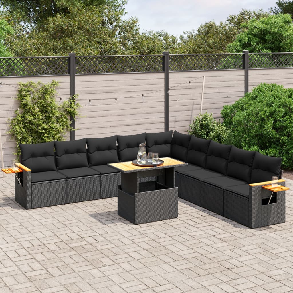 11-delige Loungeset met kussens poly rattan zwart is nu te koop bij PeponiXL, paradijselijk wonen!