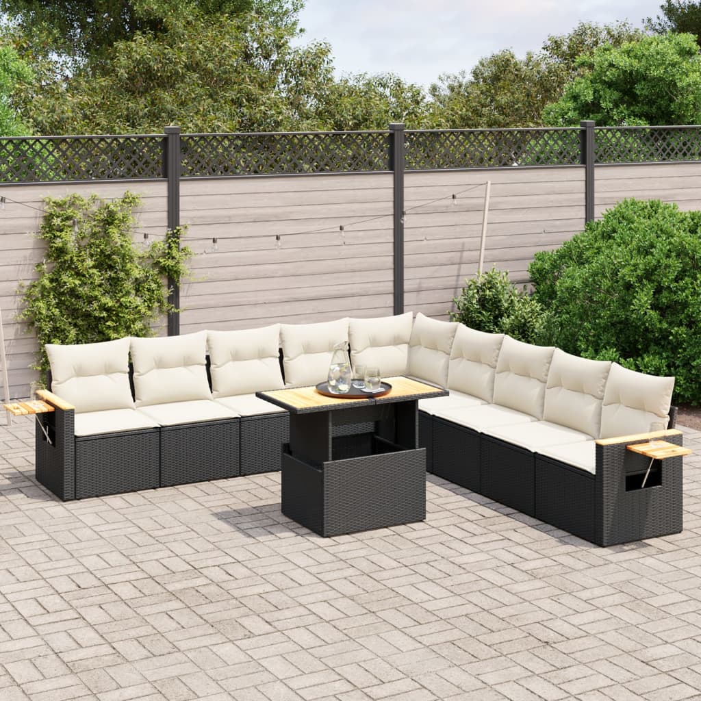 11-delige Loungeset met kussens poly rattan zwart is nu te koop bij PeponiXL, paradijselijk wonen!