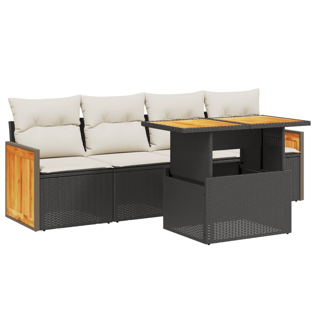 5-delige Loungeset met kussens poly rattan zwart is nu te koop bij PeponiXL, paradijselijk wonen!