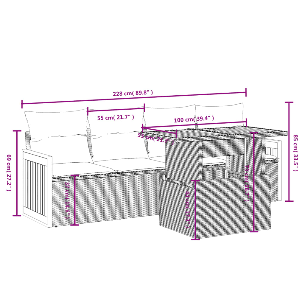 5-delige Loungeset met kussens poly rattan zwart is nu te koop bij PeponiXL, paradijselijk wonen!