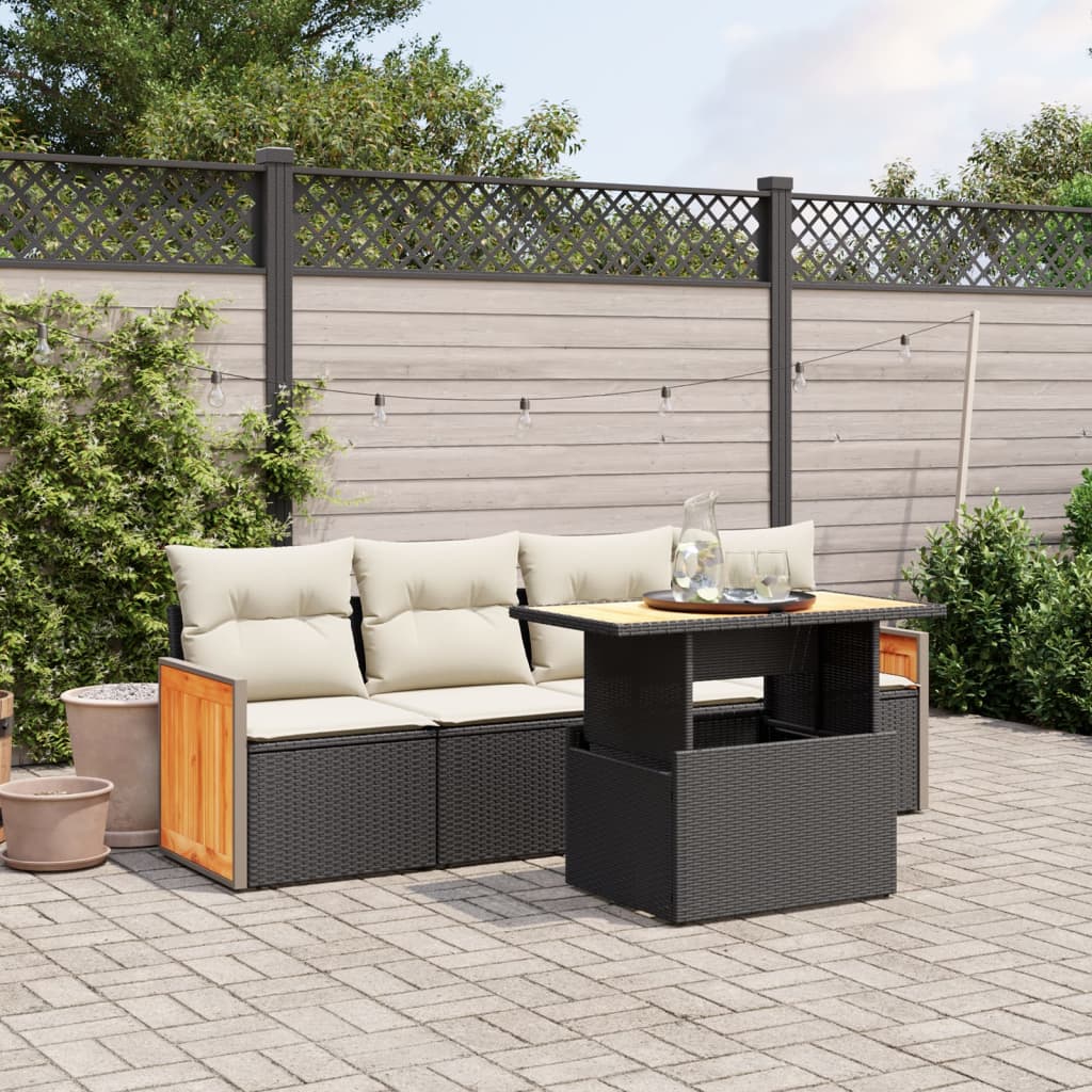 5-delige Loungeset met kussens poly rattan zwart is nu te koop bij PeponiXL, paradijselijk wonen!