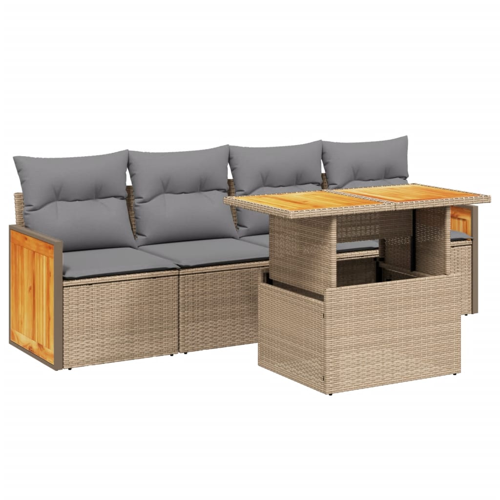5-delige Loungeset met kussens poly rattan beige is nu te koop bij PeponiXL, paradijselijk wonen!