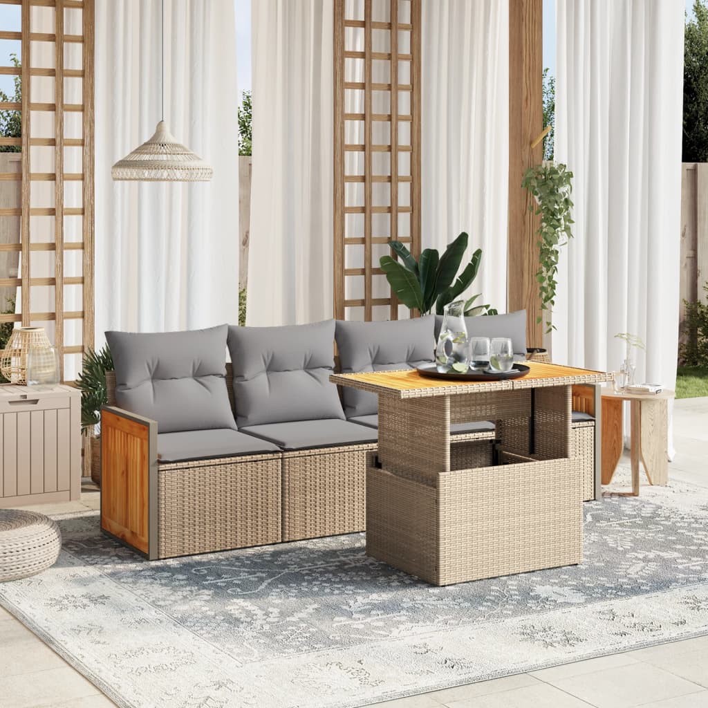 5-delige Loungeset met kussens poly rattan beige is nu te koop bij PeponiXL, paradijselijk wonen!