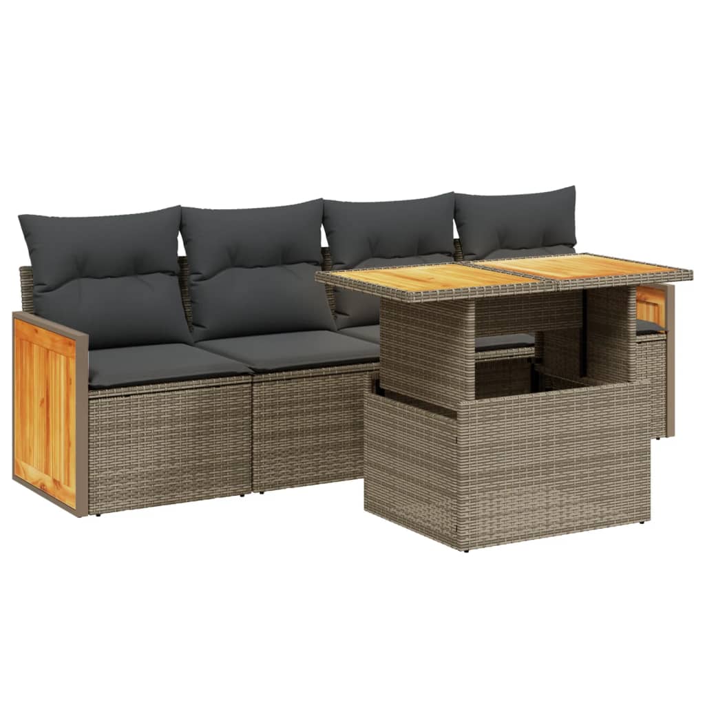5-delige Loungeset met kussens poly rattan grijs is nu te koop bij PeponiXL, paradijselijk wonen!